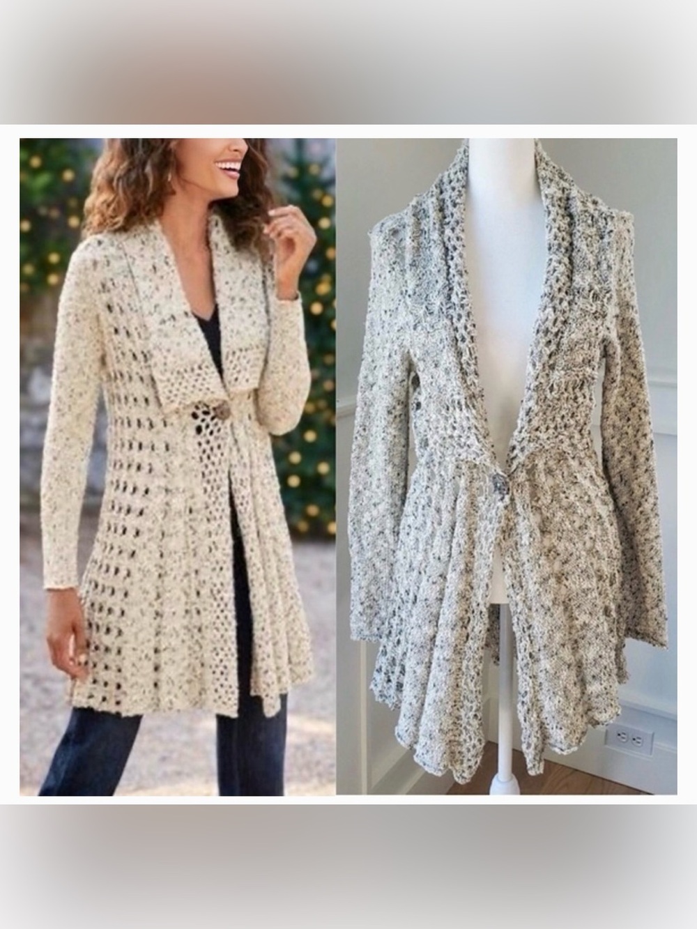 NWT Soft Surroundings Teresa Crochet Cardigan in Winter White size XS